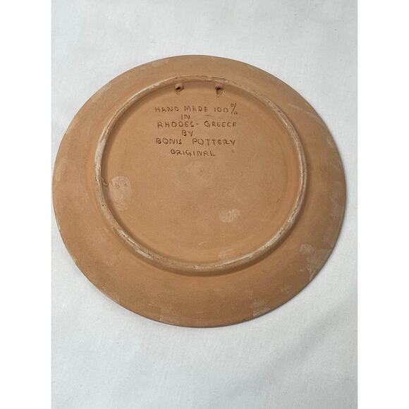 Greek Handmade Terracotta Plate and Vase, Rhodes Greece, Bonis Pottery - Picture 3 of 7